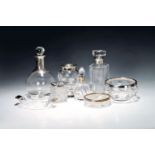 10 Teile Kristallglas mit Silbermonturen, deutsch, 20.