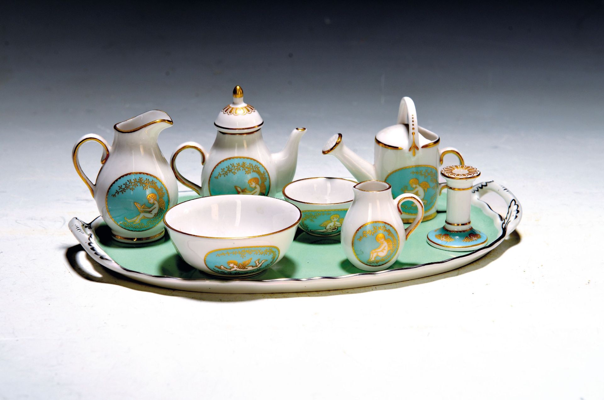 7tlg. Miniatur-Set, Spode, Bone-China/Knochenporzellan,