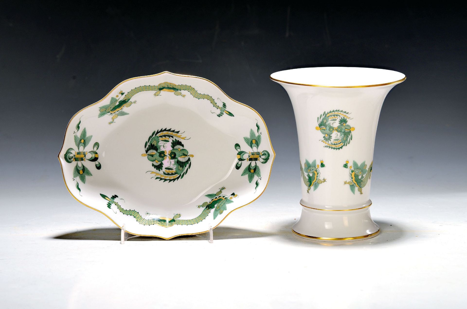 Vase und Schale, Meissen, 20. Jh., 1. Wahl, Dekor