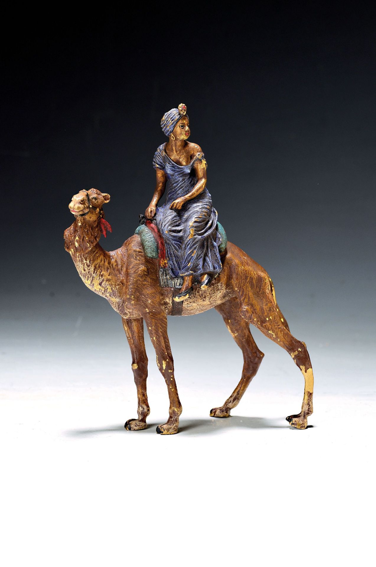 Exotin auf Dromedar, Wiener Bronze, signiert Bergmann,