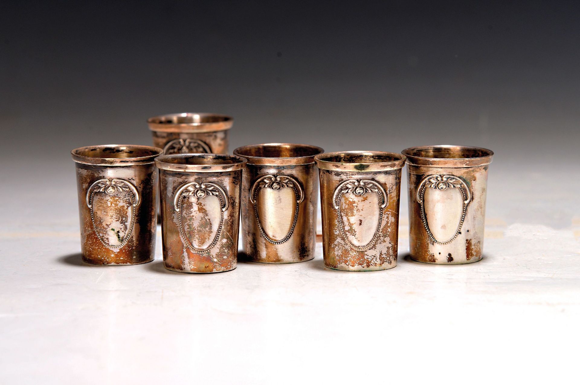 6 Schnapsbecher, deutsch, Anfang 20.Jh., 800er, je mit