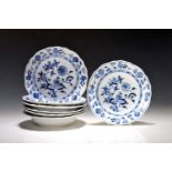 7 Suppenteller, Meissen Zwiebelmuster, 1880- 1924,