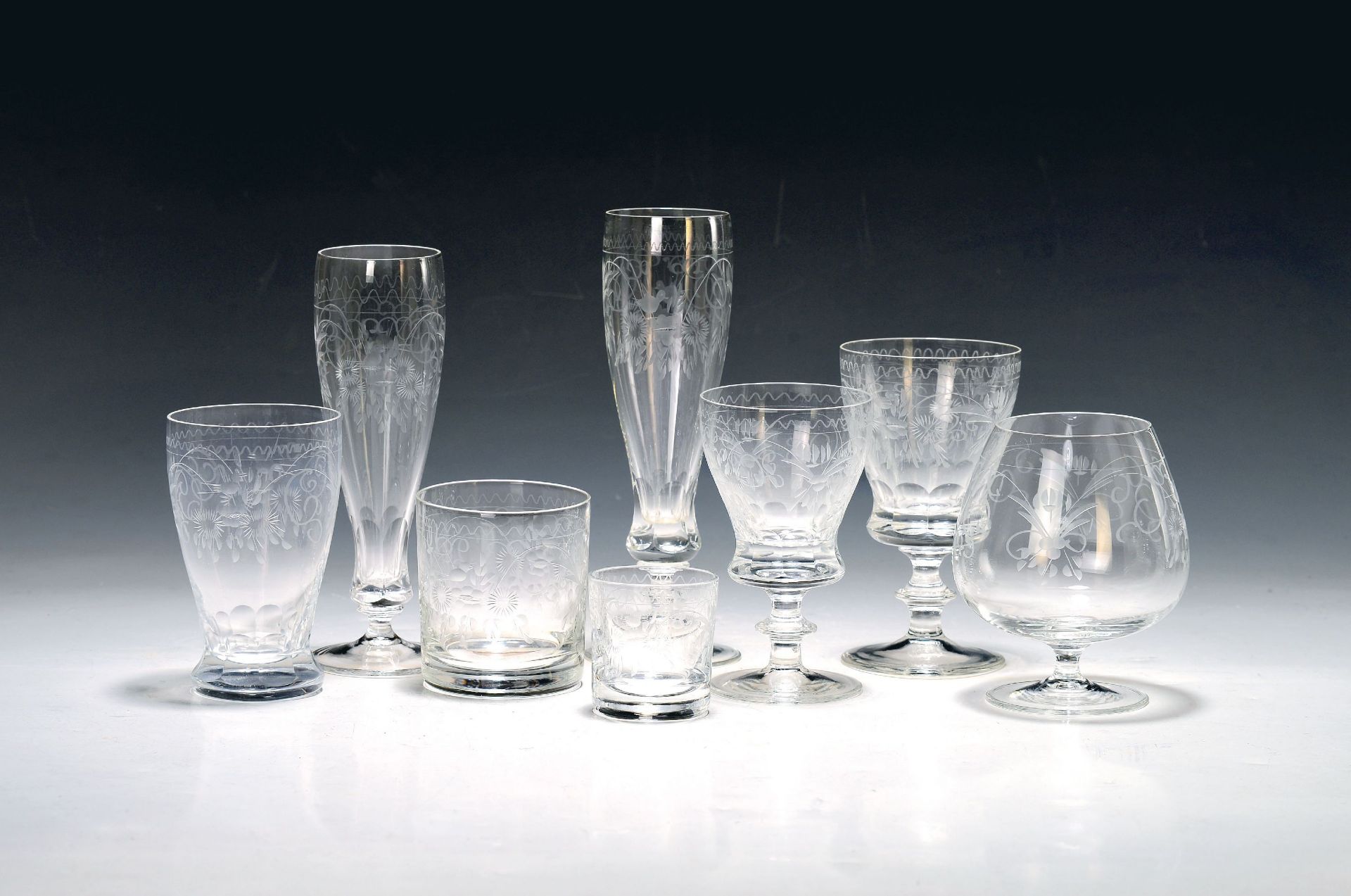 Trinkglas-Service, Theresienthal, 20. Jh., farbloses Glas,