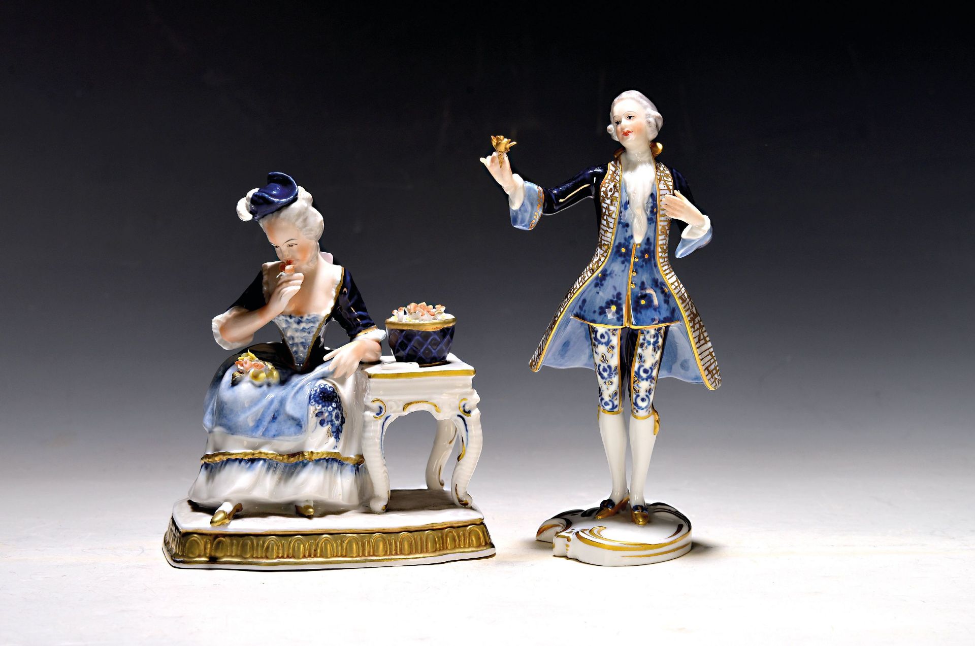 Zwei Porzellanfiguren, Thüringen, 20. Jh., Kavalier,