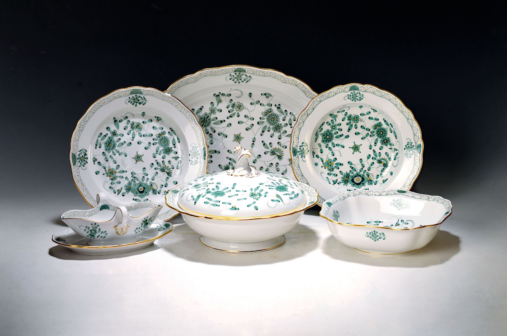 Speiseservice indisch grün, Meissen, nach 1945, 1.Wahl,
