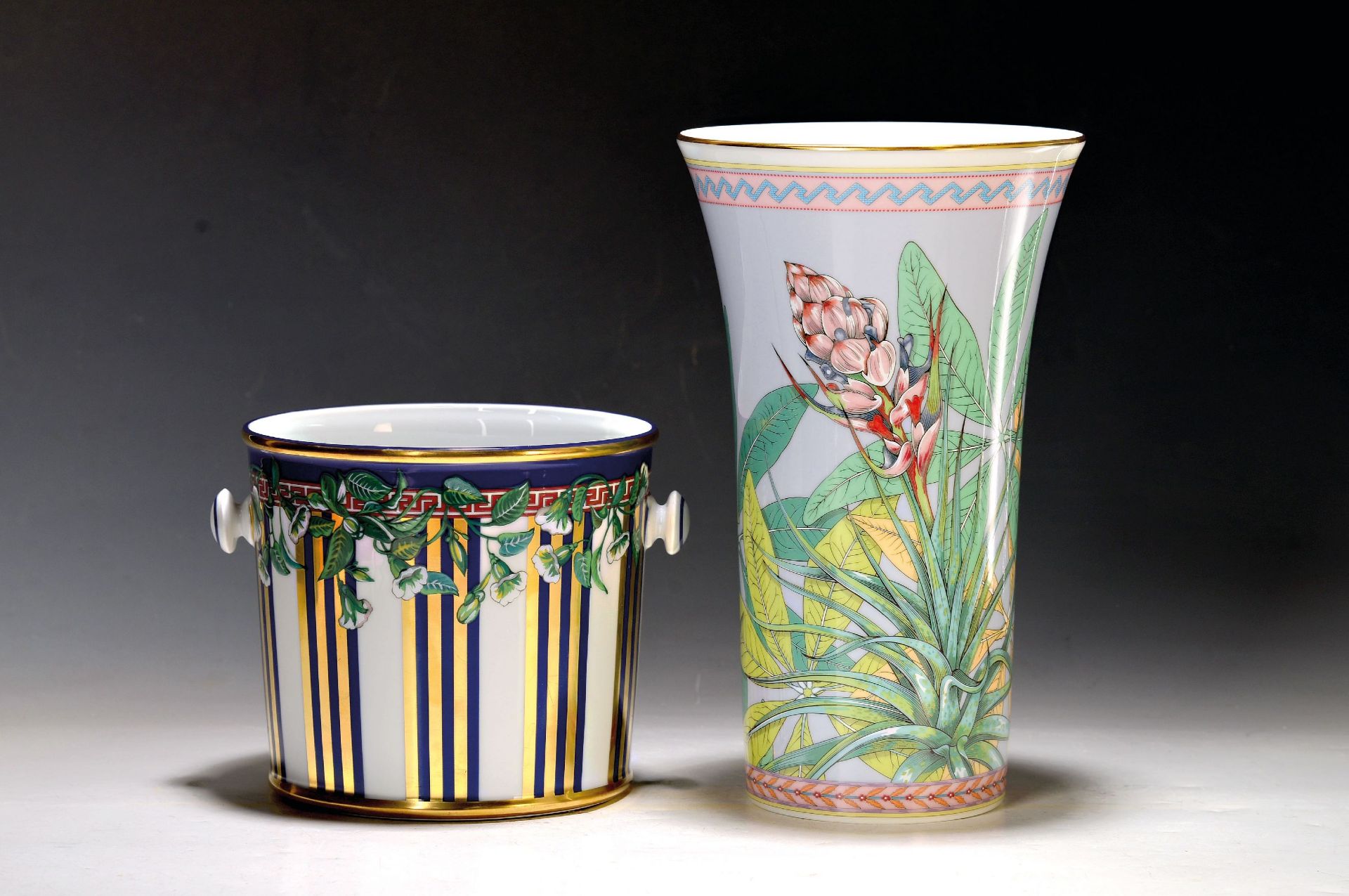 Vase und Weinkühler/Übertopf, Versace, Rosenthal, 20. Jh.,