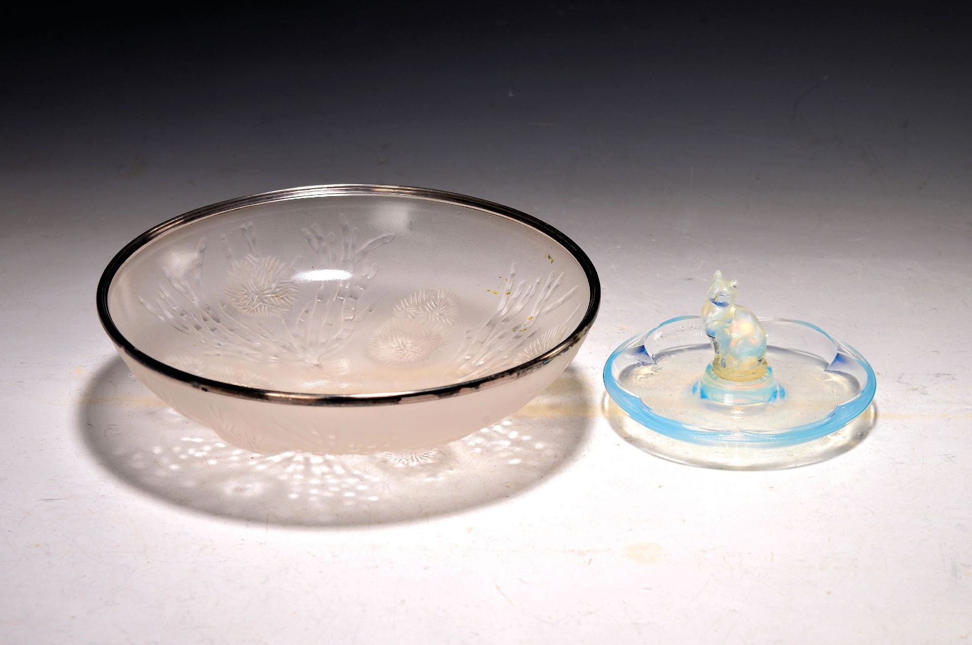 2 Teile Glas, Sabino Paris, 1930er Jahre, 1x Schale,