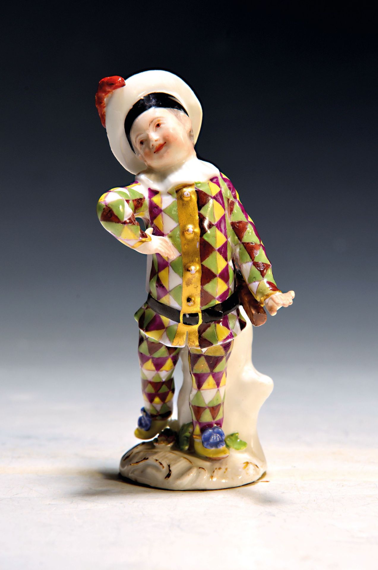 Porzellanfigur, Meissen, um 1750, kleiner Harlekin,