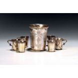 6 Schnapsbecher und ein Becher, Österreich, 1867-72,