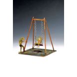 Schaukel mit zwei Fröschen, Wiener Bronze, signiert