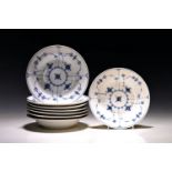 8 Suppenteller, Royal Copenhagen, nach 1923, Musselmalet,
