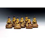 Sieben Amitabha-Buddhas, wohl Nepal, 20. Jh., Messing,