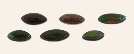 Lot 6 lose Opalcabochons, 16.73 ct, Schwarzopal mit