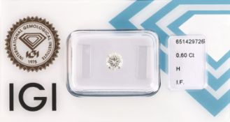 Loser Brillant, 0.60 ct Weiß(H)/lupenrein, eingeschweißt,