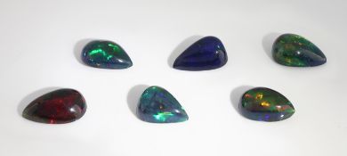 Lot 6 lose Opalcabochons, 18.12 ct, Schwarzopal mit