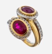 18 kt Gold und Platin Rubin-Brillant-Ring, GG 750/000 und
