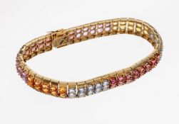 14 kt Gold Saphir-Armband, GG 585/000, ovalfacett. Saphire