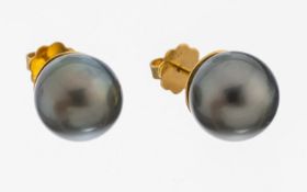 Paar 18 kt Gold Perl-Ohrstecker, GG 750/000, 2
