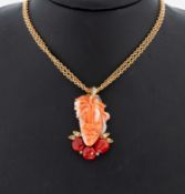 18 kt Gold Korallen-Brillant-Anhänger, GG 750/000,