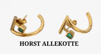 Paar 18 kt Gold Smaragd-Brillant-Ohrstecker, GG 750/000,