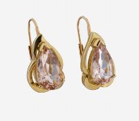 Paar 14 kt Gold Morganit-Ohrgehänge, GG 585/000,