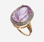 14 kt Gold Morganit-Brillant-Ring, GG 585/000, mittig