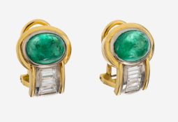 Paar 18 kt Gold Smaragd-Diamant-Ohrclips, GG/WG 750/000, 2