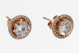 Paar 18 kt Gold Brillant-Ohrstecker, RoseG 750/000, 2