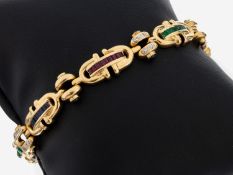 14 kt Gold Saphir-Smaragd-Rubin-Brillant- Armband, GG