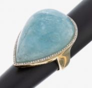 18 kt Gold Aquamarin-Brillant-Ring, GG 750/000, tropfenf.