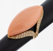 18 kt Gold Korallen-Brillant-Ring, GG 750/000, gepr.,