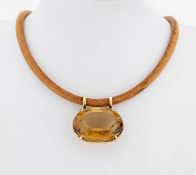 14 kt Gold Citrin-Anhänger, GG 585/00, ovalfacett. Citrin