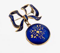 18 kt Gold Email-Brosche mit Medaillon- Anhänger, GG