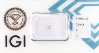 Loser Brillant, 0.28 ct get.Weiß(K)/p1, eingeschweißt,