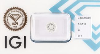 Loser Brillant, 1.42 ct feines Weiß(G)/si1, eingeschweißt,