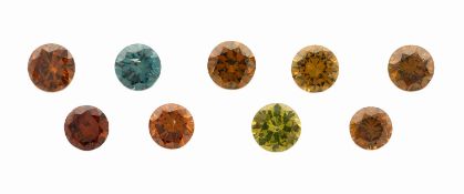 Lot 9 lose Brillanten, zus. ca. 5.62 ct Blau, Gelb, Cognac