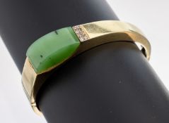 14 kt Gold Nephrit-Diamant-Armreif, GG 585/000, schlichtes
