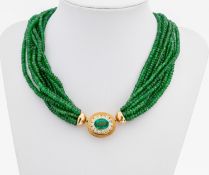 18 kt Gold Smaragd-Brillant-Collier, GG 750/000,
