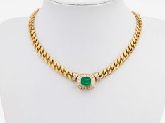 18 kt Gold Smaragd-Diamant-Collier, GG 750/000, schwere