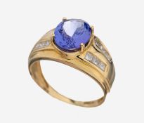 14 kt Gold Tansanit-Diamant-Ring, GG 585/000, erhaben