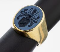 14 kt Gold Achat-Siegelring, GG 585/000, Achatplatte mit