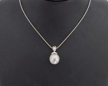 18 kt Gold Perl-Diamant-Anhänger, WG 750/00gepr.,