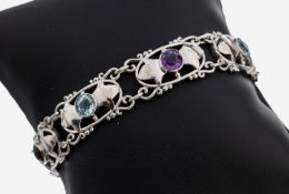 14 kt Gold Farbstein-Armband, GG 585/000 gepr.,