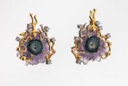 Paar 18 kt Gold Amethyst-Brillant-Ohrstecker, GG/WG/RG