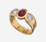 18 kt Gold Rubin-Brillant-Ring, GG 750/000,qualitätvolle