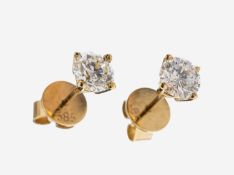 Paar 14 kt Gold Brillant-Ohrstecker, GG 585/000, 2