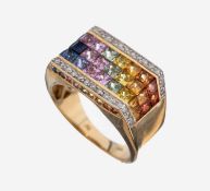 14 kt Gold Saphir-Brillant-Ring, GG 585/000,