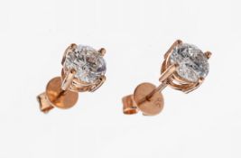 Paar 14 kt Gold Brillant-Ohrstecker, RG 585/000, 2