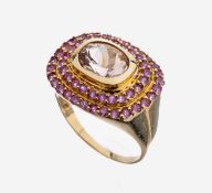 14 kt Gold Morganit-Saphir-Ring, GG 585/000, mittig