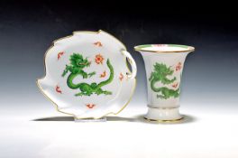 Vase und Blattschale, Meissen, 20. Jh., Dekor grüner